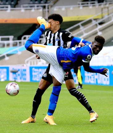 The only sour note for Brighton at Newcastle was the red card shown to Yves Bissouma (front) after he kicked Newcastle's Jamal Lewis in the face during the Seagulls 3-0 win at St James' Park