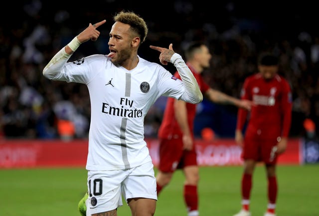 Neymar celebrates scoring against Liverpool