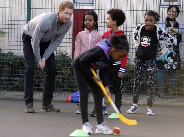 Youngsters showed the prince their hockey skills 