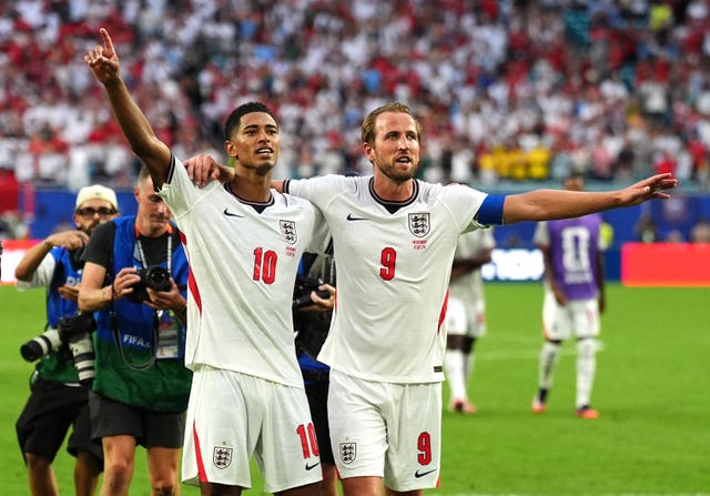 England’s Jude Bellingham and Harry Kane salute the fans following the 2026 World Cup quarter-final win