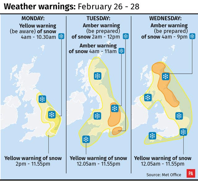 Weather warnings (PA Graphics)