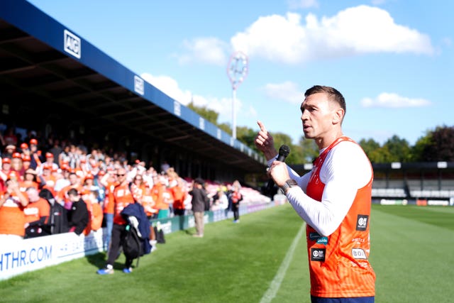 Sinfield speaking to crowds at Salford