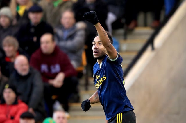 Pierre-Emerick Aubameyang celebrates scoring Arsenal's second 