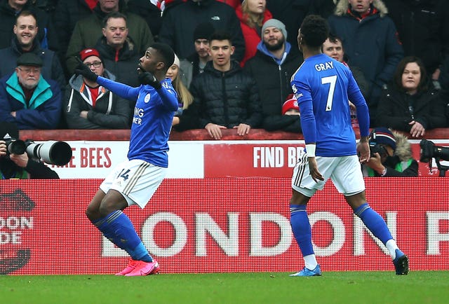 Kelechi Iheanacho (left) has scored seven goals in 12 appearances for Leicester this season