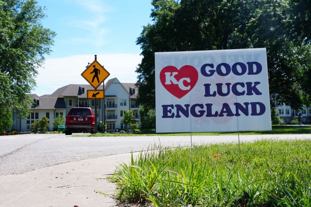 A sign welcoming the England team in Kansas City