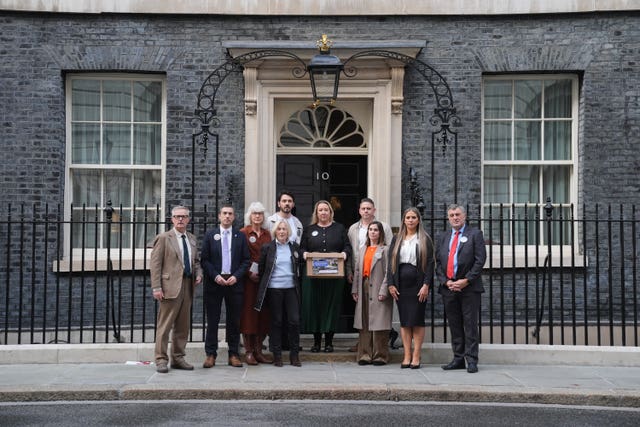 Family members of victims of the 1994 RAF Chinook in 10 Downing Street