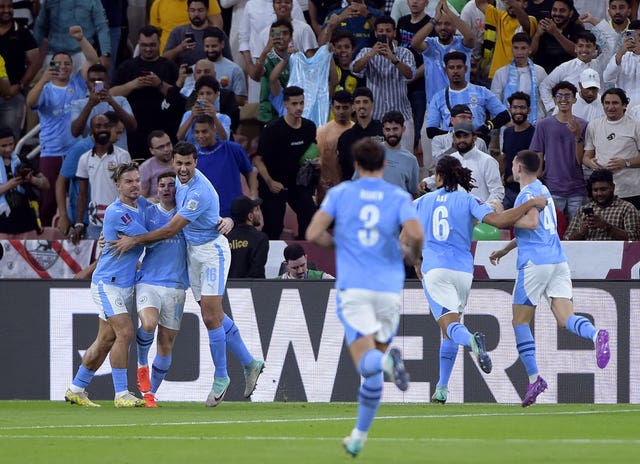 Julian Alvarez celebrates Manchester City''s opener