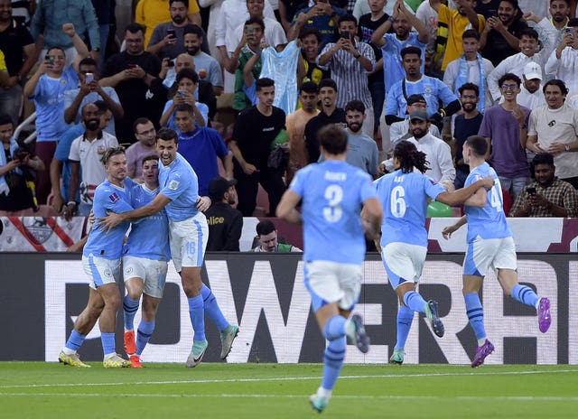 Julian Alvarez celebrates Manchester City's opener 