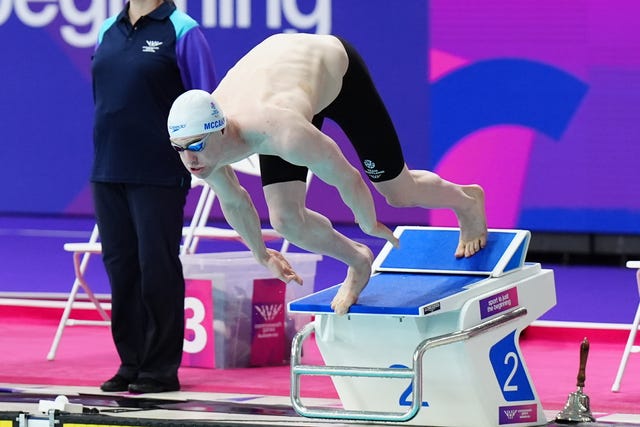 Sean McCann from Scotland during the men’s 400m freestyle heat at the Tollcross International Swimming Centre, Glasgow