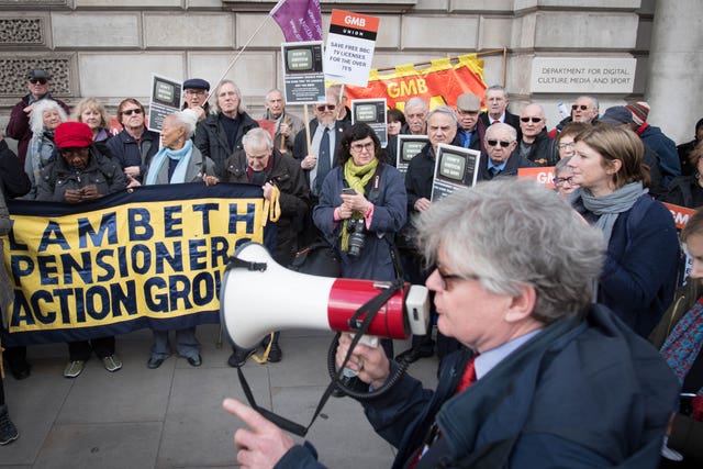 Members of the National Pensioners Convention protest in Westminster