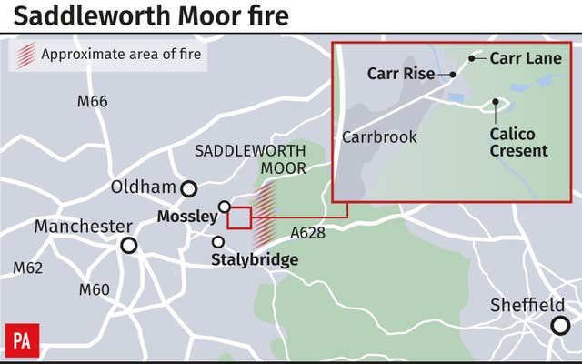 Saddleworth Moor fire locater map 