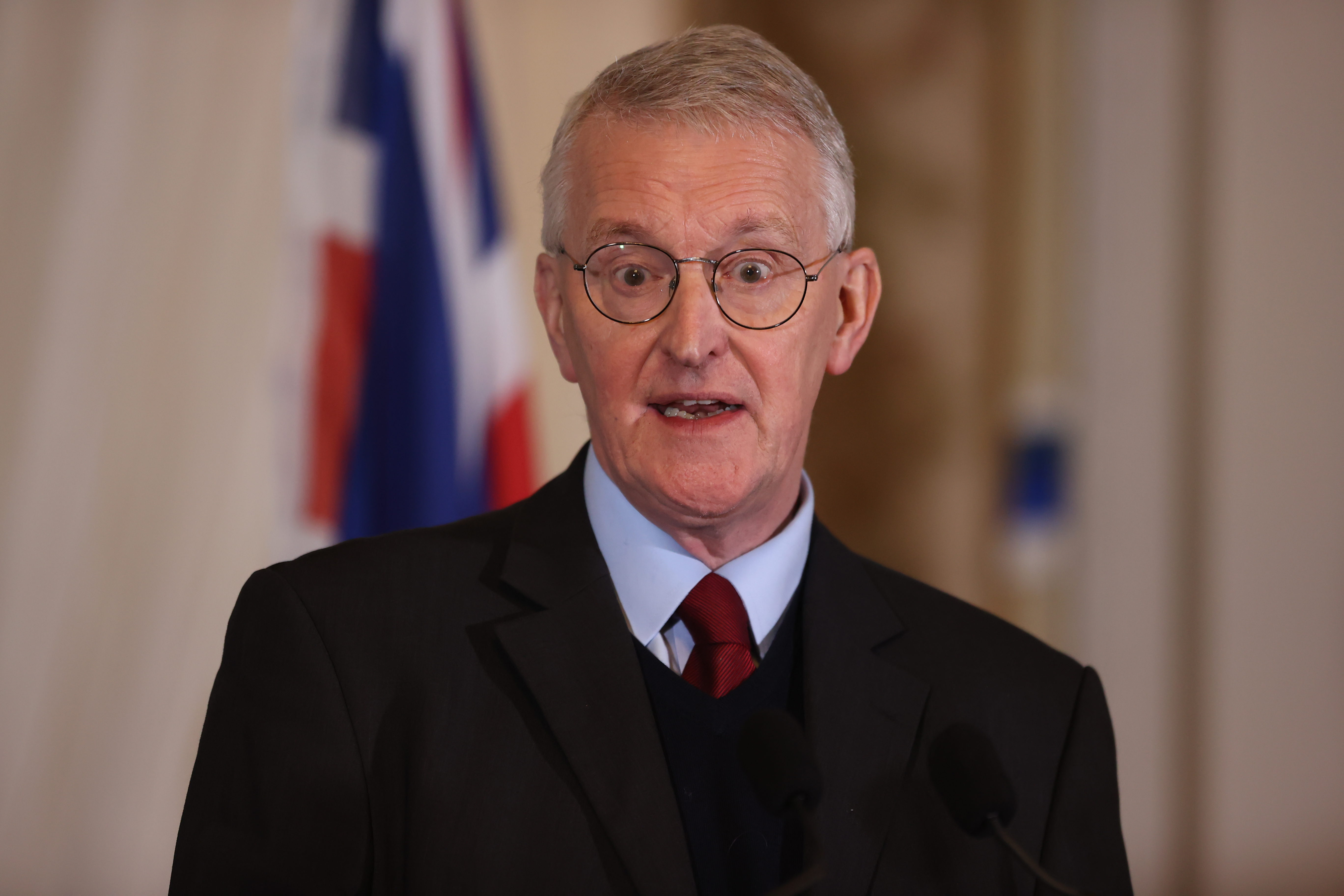 Hilary Benn speaks to journalists