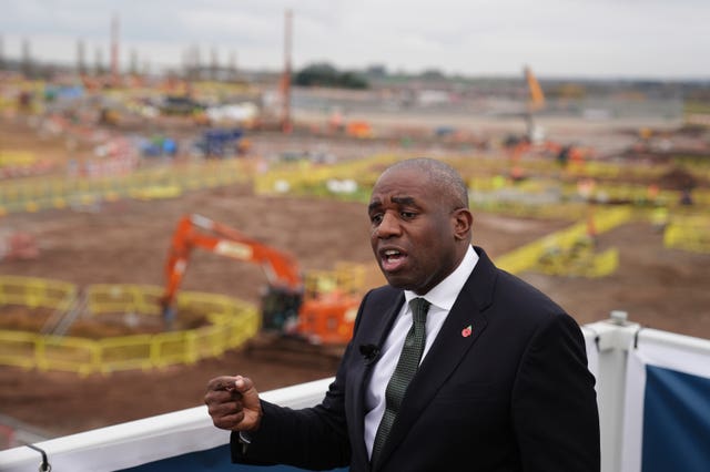 David Lammy speaking to the media during a groundbreaking event for a new prison