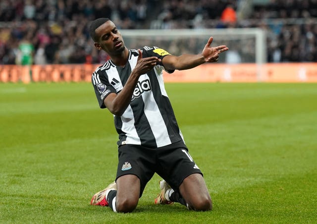 Newcastle United’s Alexander Isak celebrates scoring