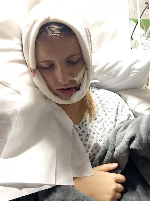 Emily Eccles in hospital