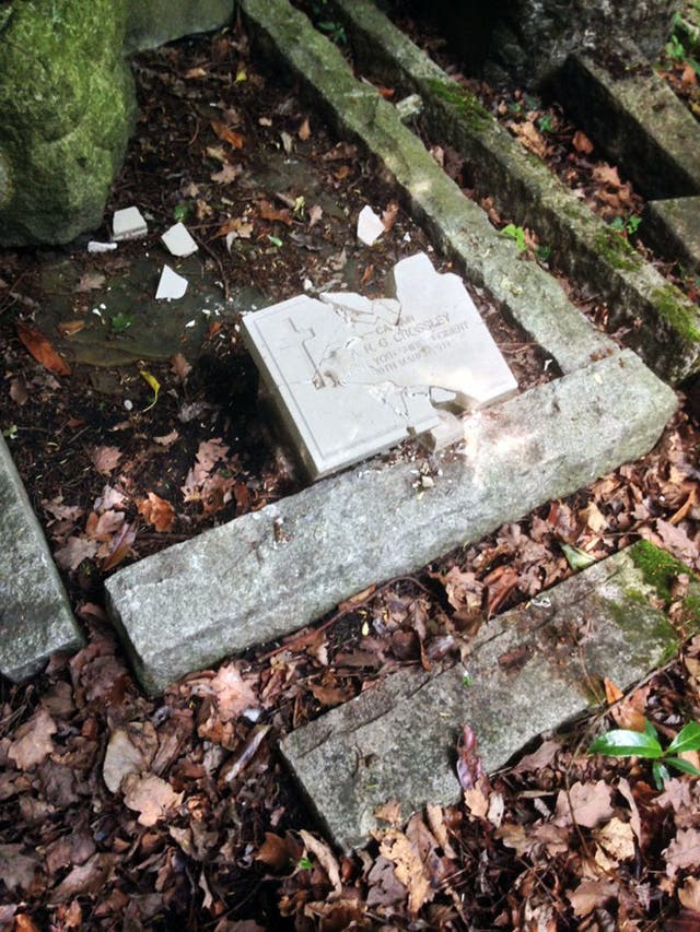 Damaged gravestones