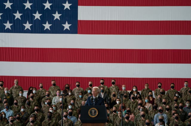 Joe Biden addresses US Air Force personnel