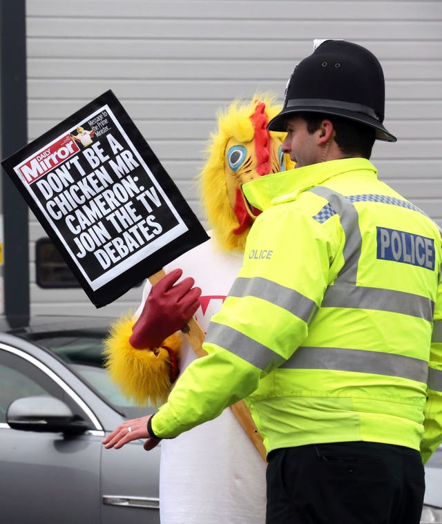 The chicken costume being worn during the general election campaign in 2015