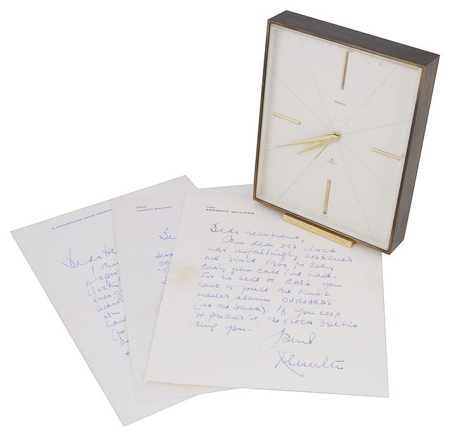 A clock once belonging to Kenneth Williams is going under the hammer (Auctioneers/PA)
