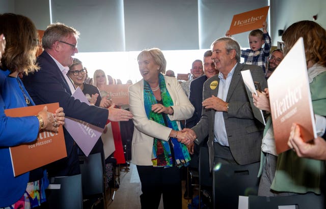 Heather Humphreys smiles and shakes hands