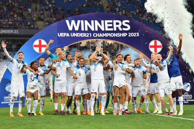 England Under-21s lift the trophy