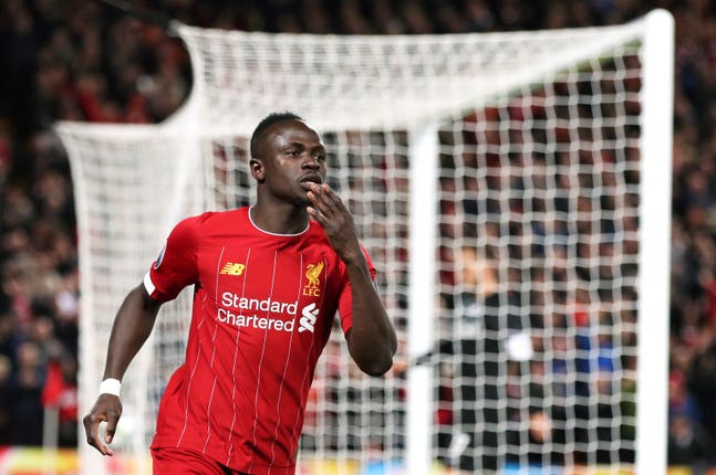 Sadio Mane celebrates scoring Liverpool's opener
