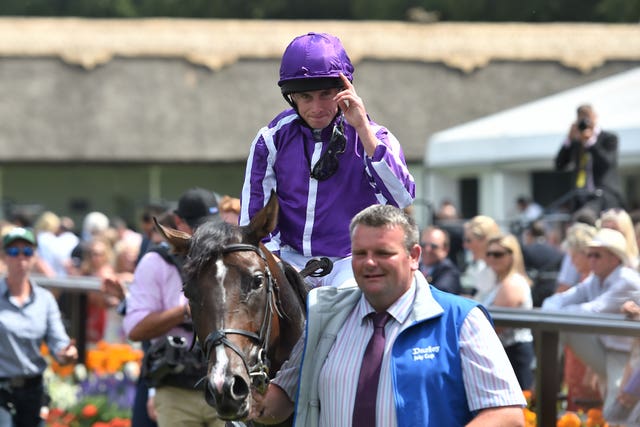 Ryan Moore celebrates a first July Cup victory with US Navy Flag