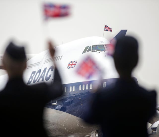 British Airways staff welcomed the arrival at London Heathrow (Steve Parsons/PA