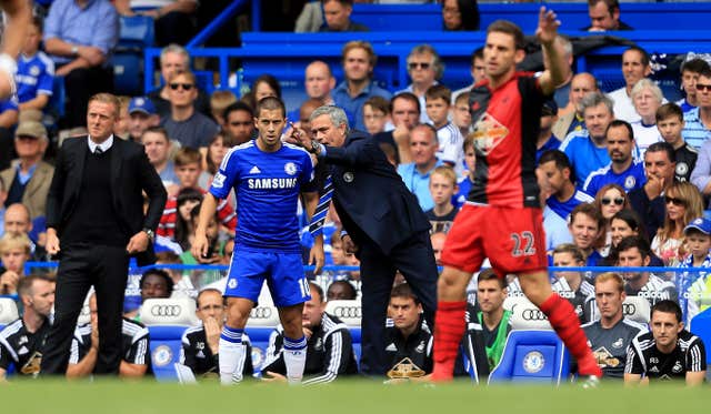 Jose Mourinho offers instruction to Hazard during his second stint at Chelsea 