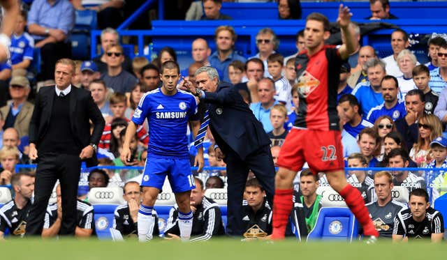 Jose Mourinho offers instruction to Hazard during his second stint at Chelsea