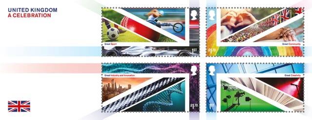 A set of four new stamps which are being issued to celebrate the UK’s achievements in areas such as sport and technology