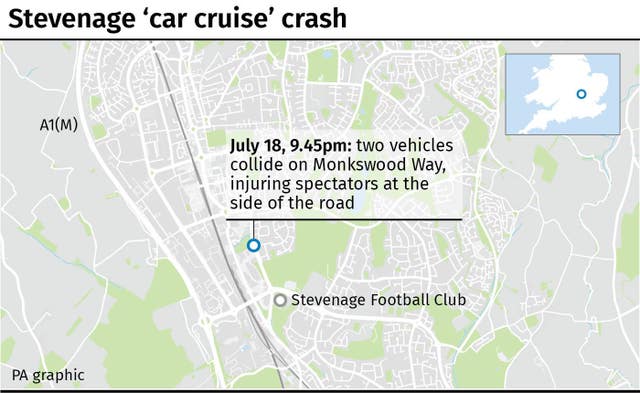 Map locates car crash in Stevenage