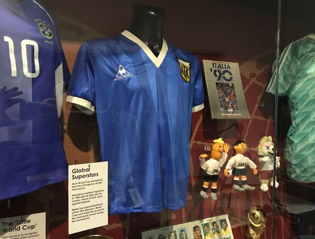 The shirt Diego Maradona wore when he played England in 1986 is now on display at the National Football Museum in Manchester