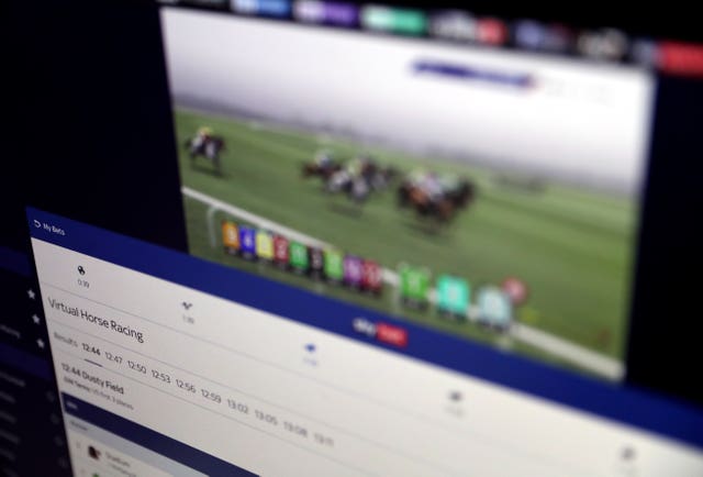 A betting website taking bets on virtual horse racing