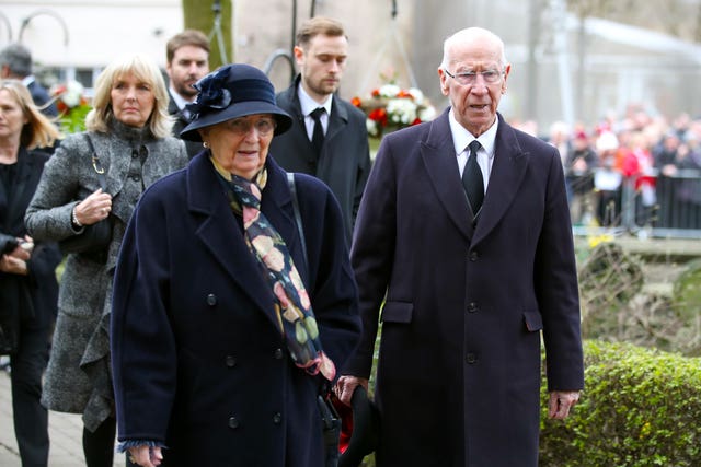 Sir Bobby Charlton, right, was among the mourners (Nick Potts/PA)