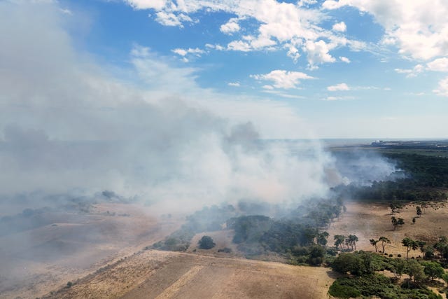 Smoke rises from a wildfire at Dunwich Heath, near Leiston