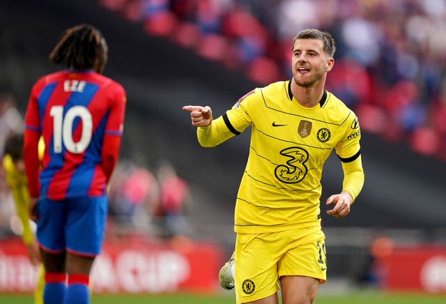 File photo dated 17-04-2022 of Chelsea’s Mason Mount after scoring against Crystal Palace. A tired-looking Chelsea laboured through a goalless first hour, before Ruben Loftus-Cheek’s powerful drive broke the deadlock. Palace were unable to find another gear, and Mason Mount’s neat finish sealed the Blues’ win. Issue date: Wednesday May 11, 2022