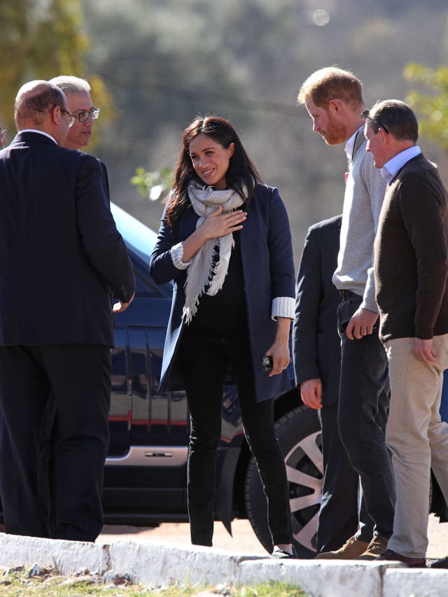 The Duke and Duchess of Sussex arriving in Asni Town
