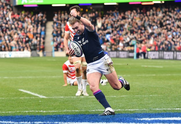 Stuart Hogg scores his 25th try for Scotland