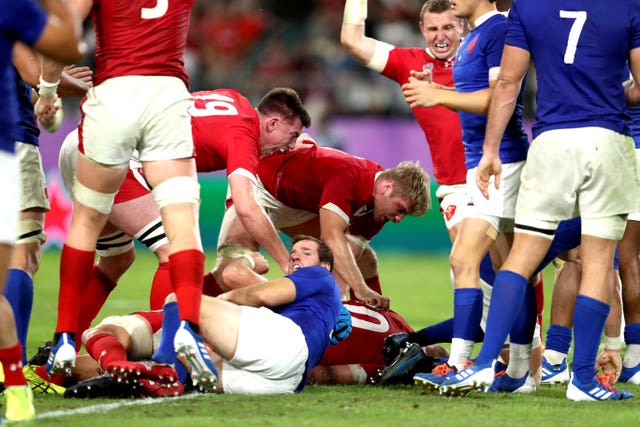 Ross Moriarty (bottom) scored a 74th-minute try as Wales beat France by a point (David Davies/PA).