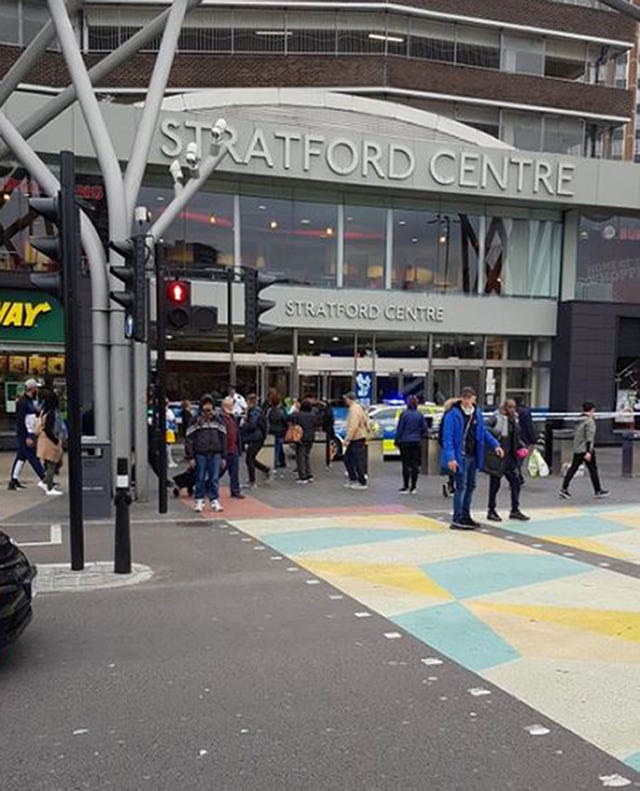 Police outside the Stratford Centre