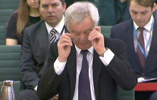 Brexit Secretary David Davis giving evidence to MPs (PA Wire/PA)