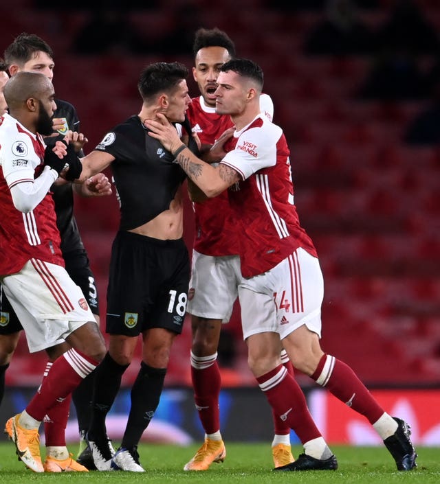 Granit Xhaka earned himself a red card for grabbing Burnley's Ashley Westwood round the throat in a match which Arsenal went on to lose 1-0
