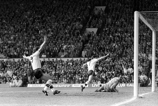 Manchester United captain Bryan Robson celebrates his goal in a 3-3 draw at Anfield in 1987-88