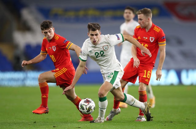 Republic of Ireland’s Jayson Molumby (centre) was involved in an incident with Joe Morrell (right) during the match 