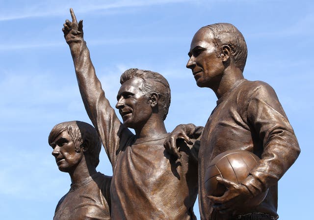 The United Trinity statue, featuring George Best, Denis Law and Sir Bobby Charlton, l-r