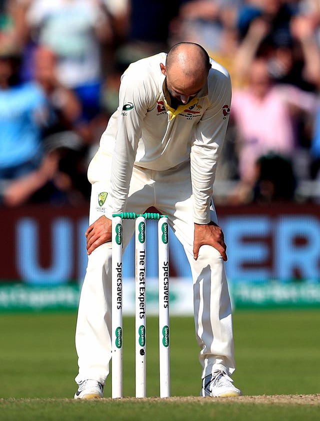 Nathan Lyon was denied late glory as his lbw appeal against Stokes was turned down