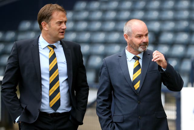 Ian Maxwell, left, with Scotland manager Steve Clarke