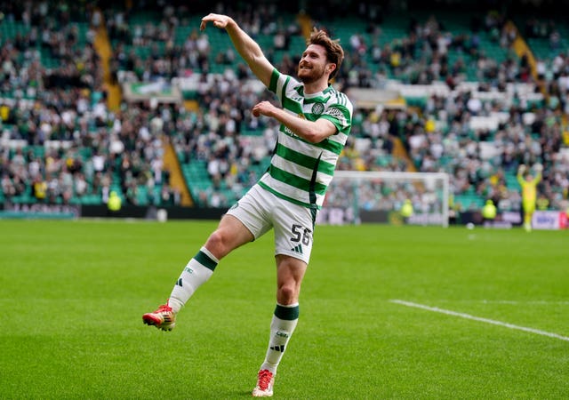 Anthony Ralston punches the air in celebration