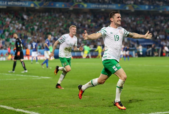 Robbie Brady celebrates after scoring The Republic of Ireland's winner against Italy at Euro 2016